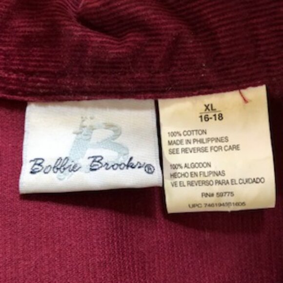 NWOT Vintage Bobbie Brooks Corduroy Shirt Leaf Appliques Maroon Excellent XL - Picture 4 of 7